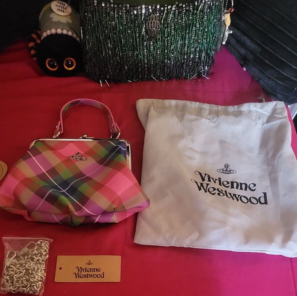 Vivienne Westwood Pink Plaid Top-Handle Bag Granny Kisslock Tartan
